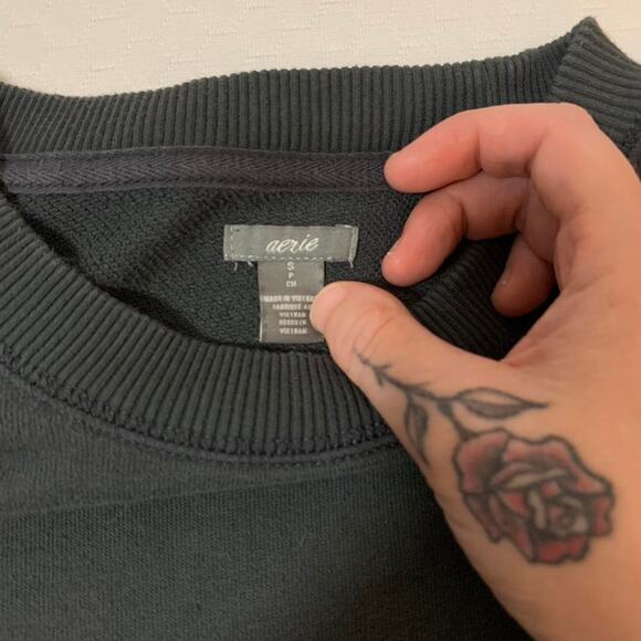 Aerie Grey Crewneck Sweater with Lace Detailing on the bottom size small - Picture 3 of 5